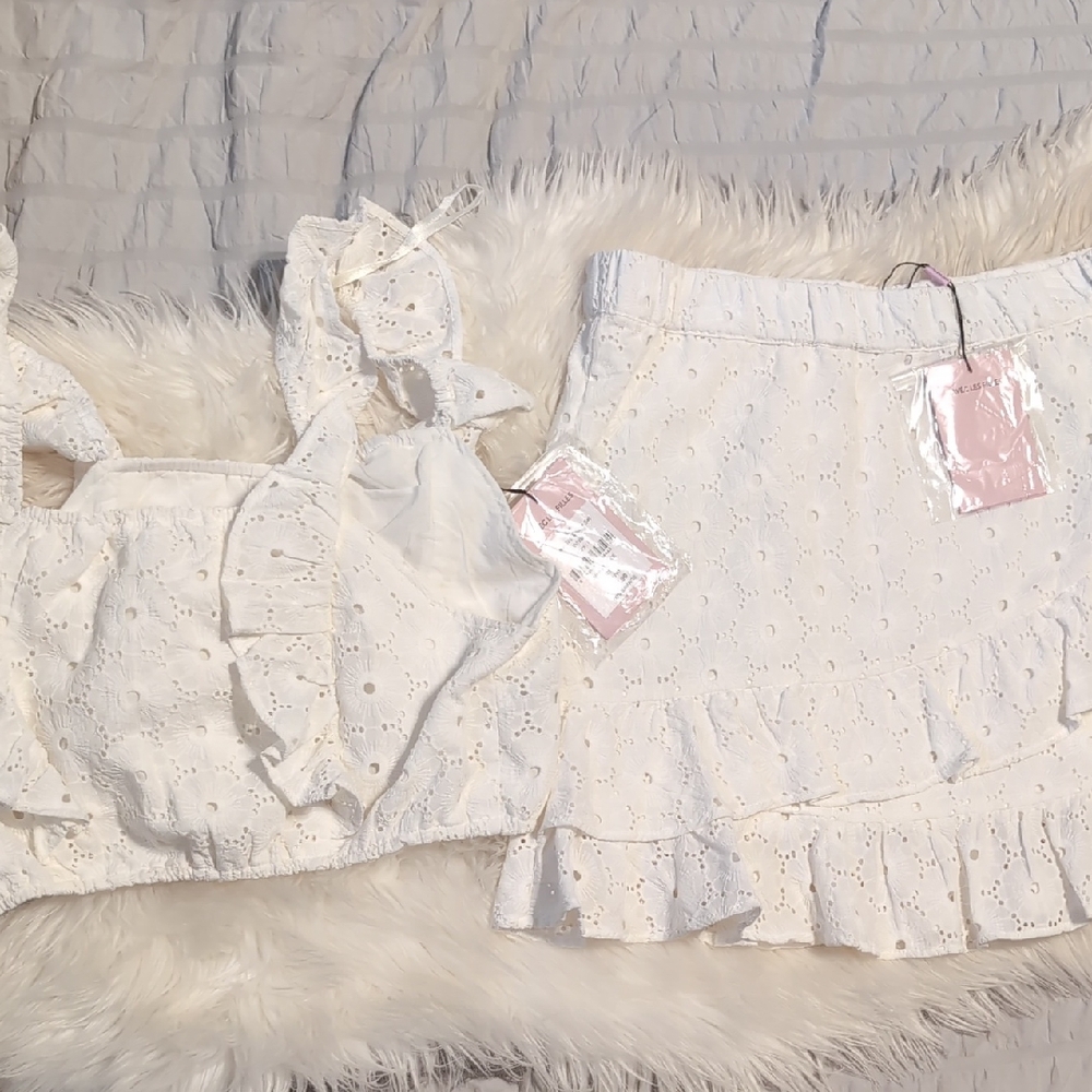 White Eyelet Crop Top and Skirt Set